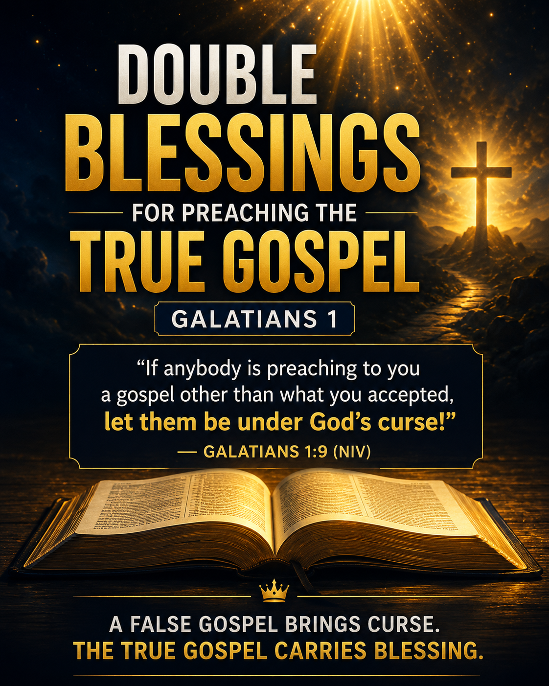 Infographic on double blessings for preaching the true gospel with Galatians 1:9 NIV
