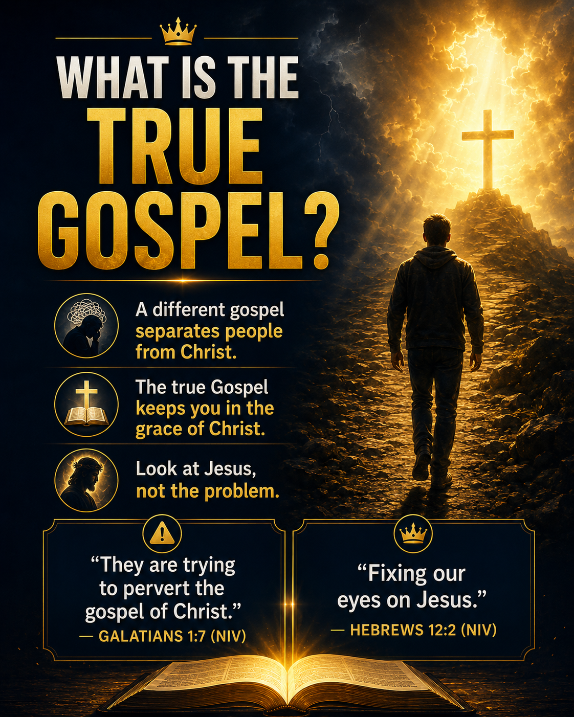 What is the true gospel infographic Galatians 1:7 and Hebrews 12:2