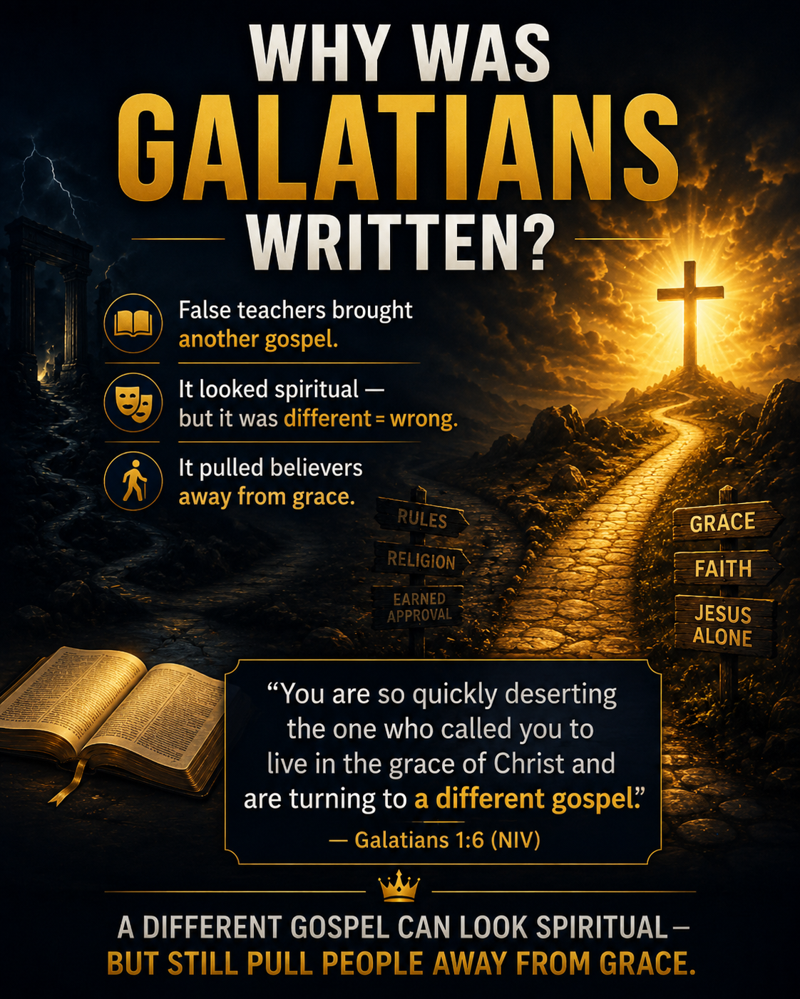 Infographic on why Galatians was written and the danger of a different gospel Galatians 1:6
