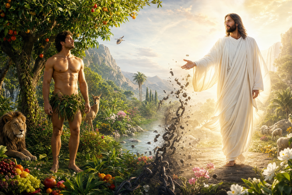 First Adam vs Last Adam — zero harm, full healing, gift righteousness in Christ.