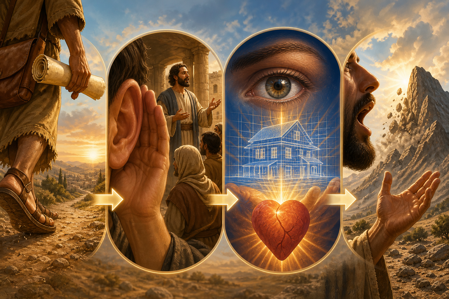 Four stages of faith — sent, hear, see, speak