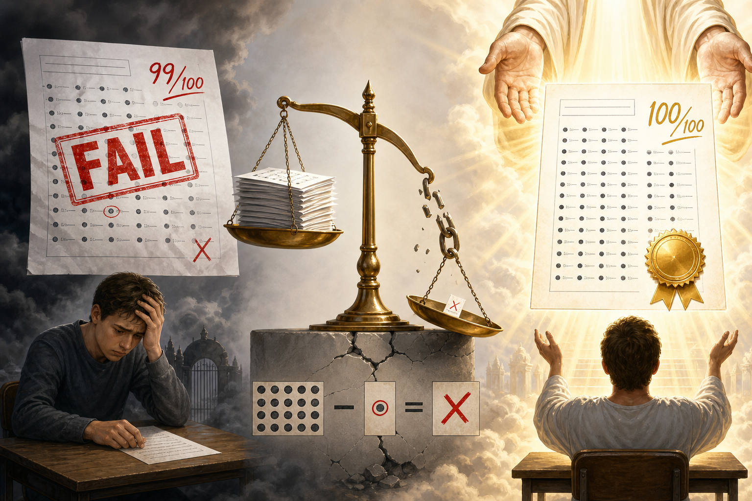 Heaven's exam demands 100 out of 100 — Christ's perfect score credited to you