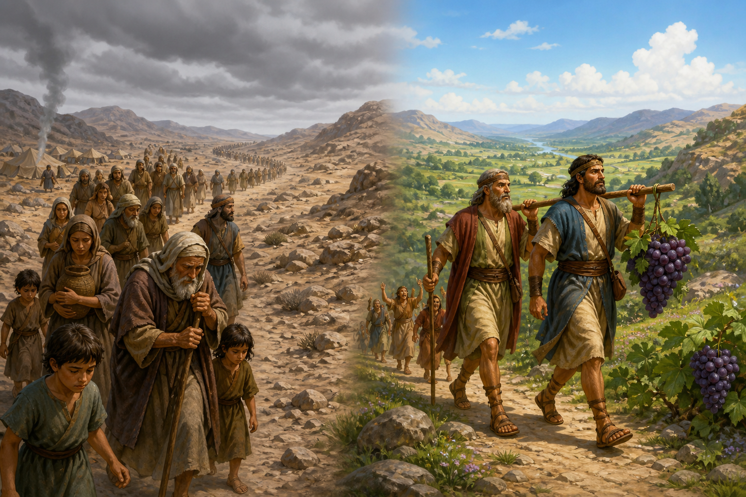 Joshua and Caleb inherit quickly — Israel delays forty years in unbelief