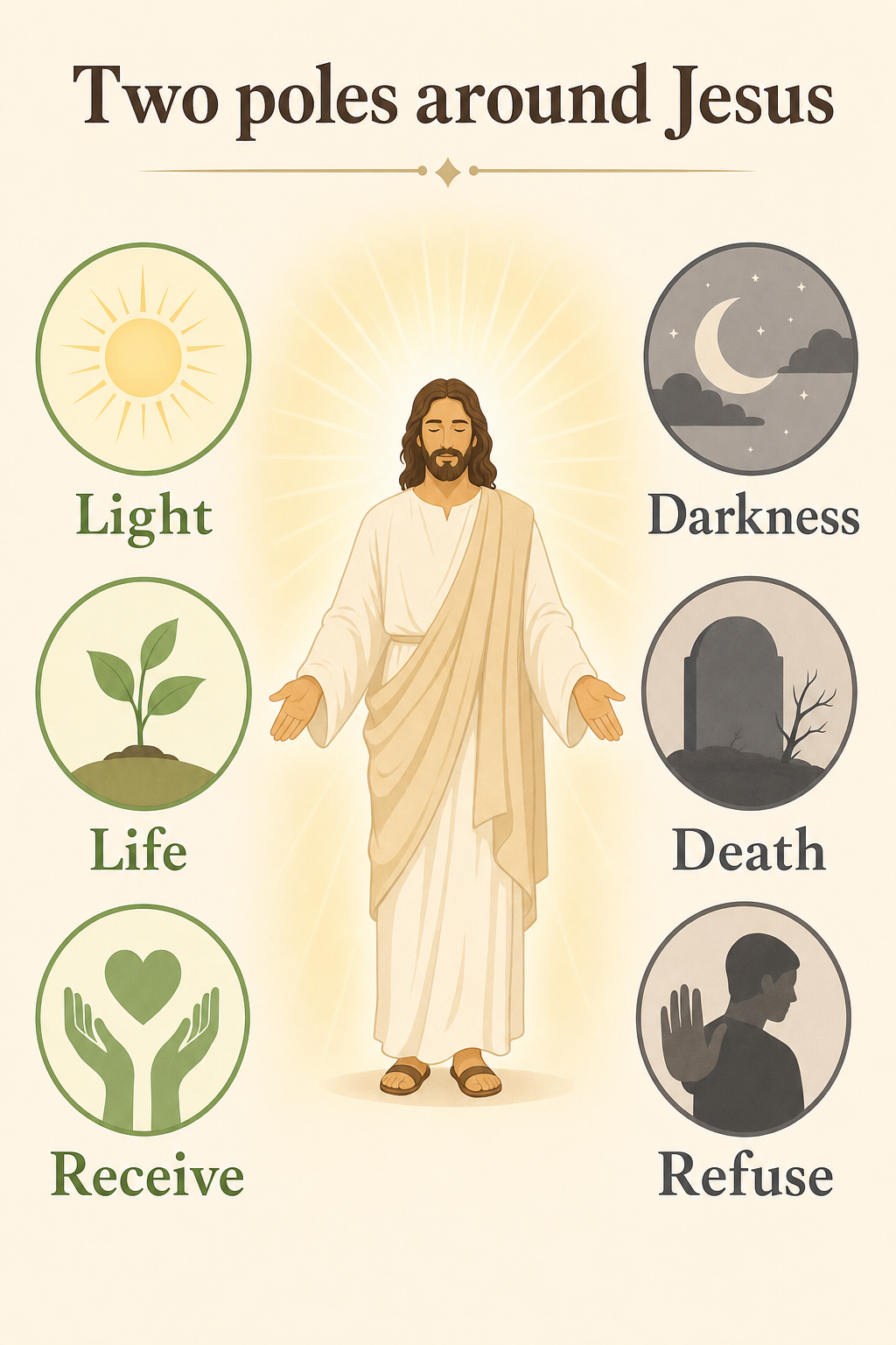 Two poles around Jesus light and darkness