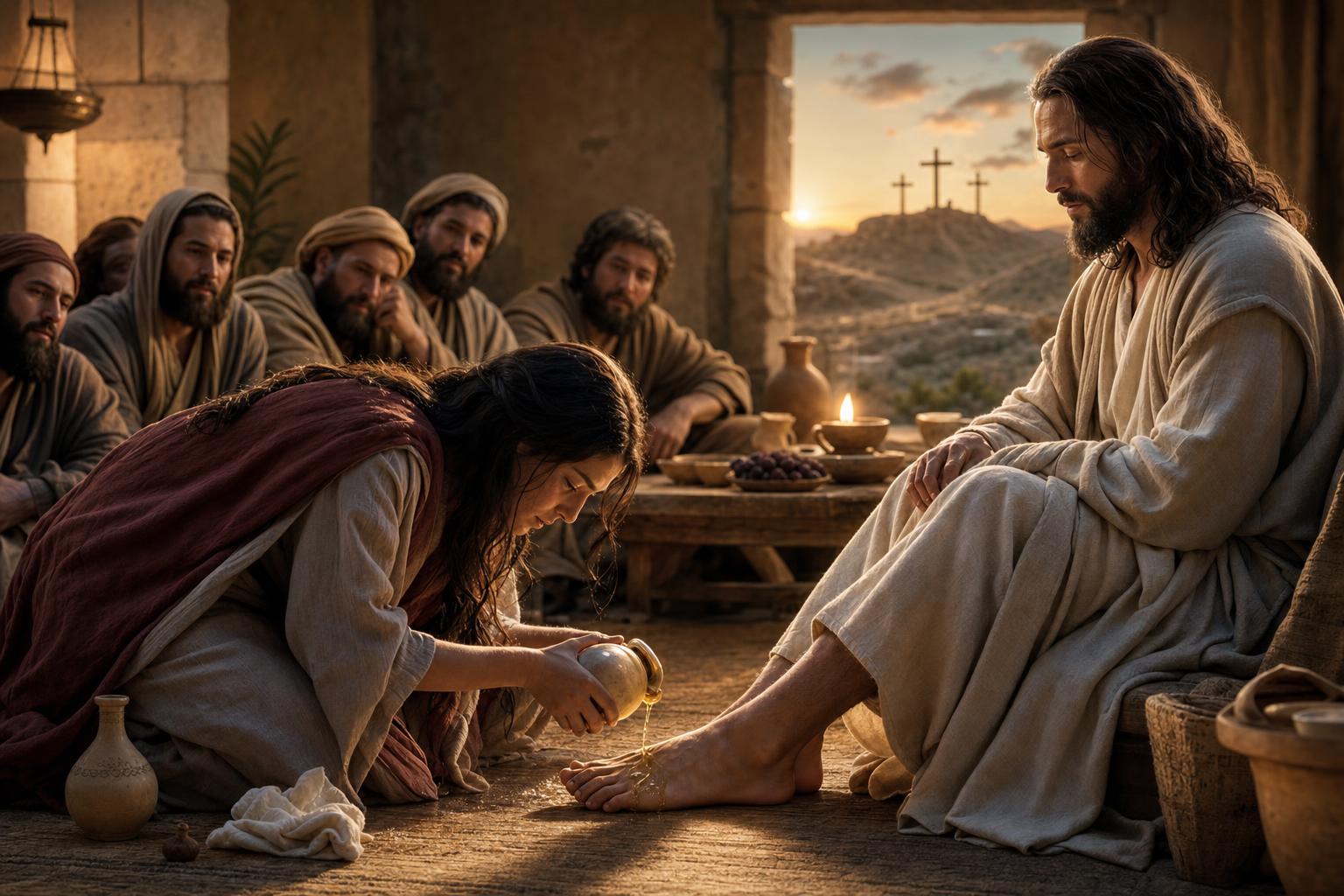 Mary pouring spikenard on Jesus feet — speak the cross